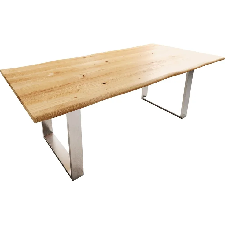 Esstisch Edge 200x100x2,5-3 Eiche Natur Edelstahl schmal Live-Edge