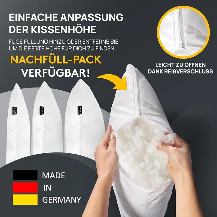LILENO HOME Kissen 60x60 (1er Set) – 95 °C waschbar, Oeko-Tex & Made in DE – Allergiker Kopfkissen 60x60 anpassbar für himmlischen Schlaf – Haut schmeichelndes & geruchsfreies Pillow – Bild 6