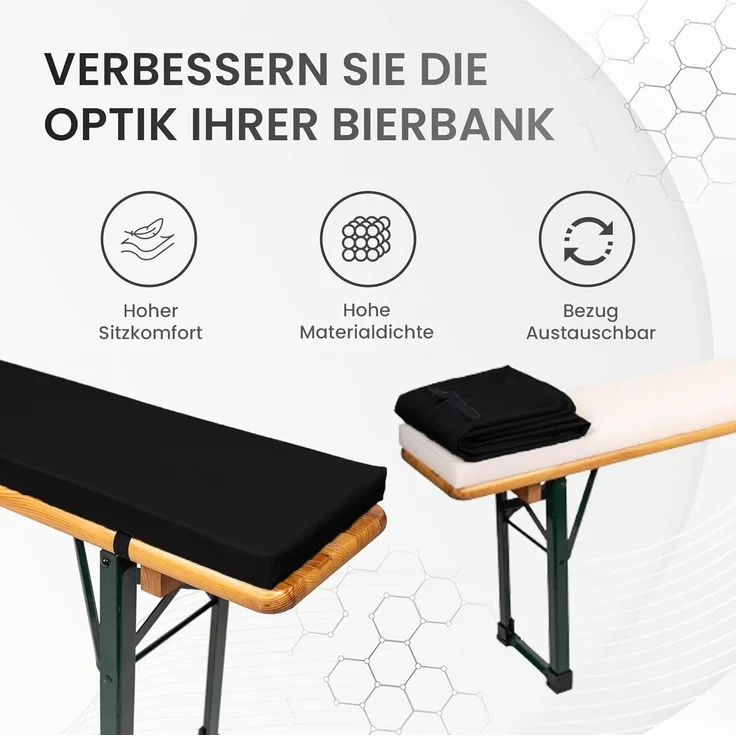 TexDeko Bankauflage Bierbankauflage (Einzeln) für Bierzeltgarnitur zum selber aufziehen, (1 St), 220x25x2cm/4cm, Top Qualität – Bild 5
