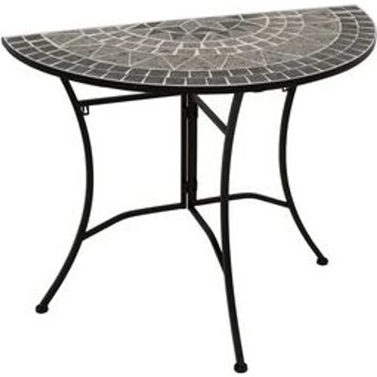 DEGAMO Gartentisch SIENA (1-St), Wandtisch halbrund 45x90cm, Eisen schwarz, Platte Mosaik grau/weiss – Bild 6