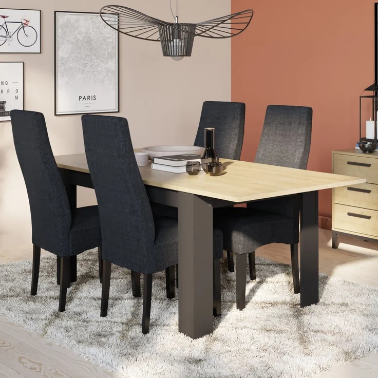 Calicosy 'CRAFT' Ausziehbarer Tisch 160 / 200 cm - Eiche Dekor und Schwarz - Helles Holz – Bild 2
