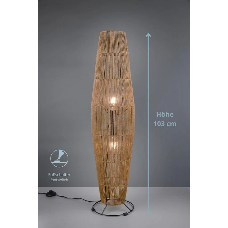 lightling Stehlampe Mikael, ohne Leuchtmittel, Rattan-Optik, mit Fußschalter, E27 – Bild 3