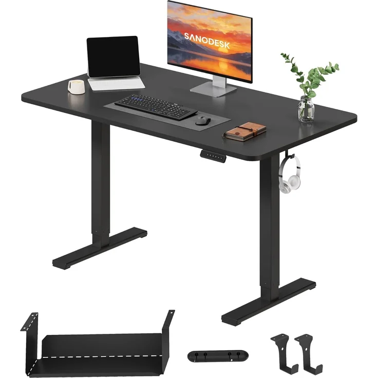 SANODESK Höhenverstellbarer Schreibtisch KOMPLETTE TISCHPLATTE Schreibtisch Höhenverstellbar Elektrisch Ergonomischer Steh-Sitz Tisch Computertisch für Heimbüro Homeoffice 120x60 cm(schwarz) – Bild 1