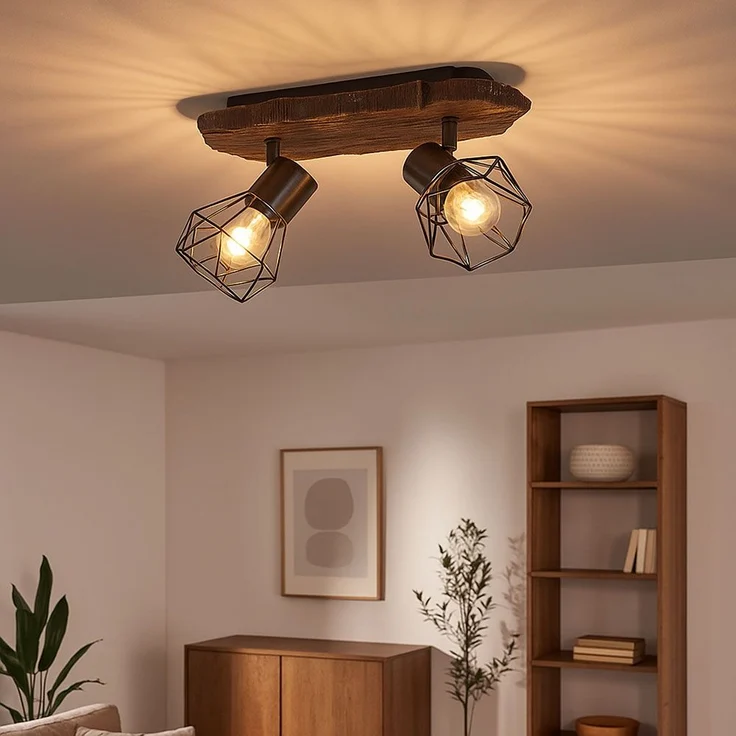 Deckenleuchte, Holzoptik, Metall, schwarz, L 38,5 cm – Bild 4