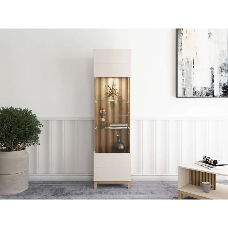 Home affaire Vitrine Essex Vitrinenschrank, Glasschrank, Standvitrine, Highboard 1 Tür, 4 Einlegeböden, 5 Fächer, Gesamtmaße (B/T/H): 51,5/35/191,5 cm