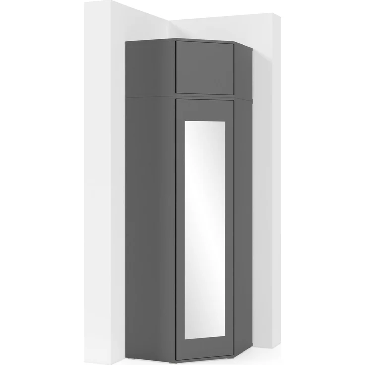 Eckschrank Modulo, Kleiderschrank mit Spiegel und Schrankaufsatz, Graphit Matt, 225 x 70 x 70 cm – Bild 1