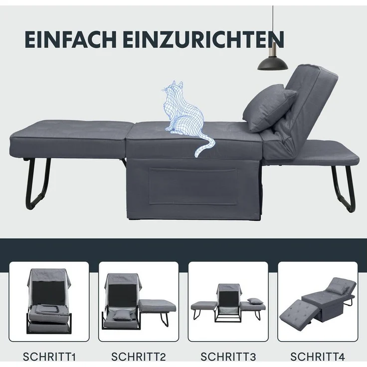 FLEXISPOT Schlafsofa Relaxsessel mit Liegefunktion, Loungesessel, Ottoman, Grau, klappsofa – Bild 3
