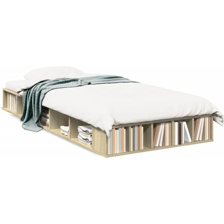 vidaXL Bettgestell Sonoma-Eiche 100x200 cm Holzwerkstoff 3280512 – Bild 2
