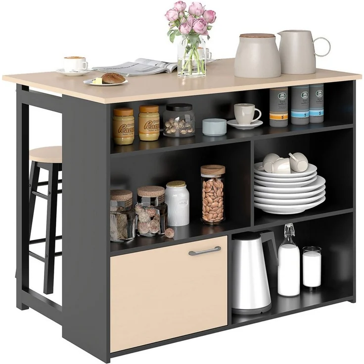 HOMCOM Bargruppe Bartisch mit Barhocker Set, Esstisch mit Klappbarer Tischplatte, (Küchentisch mit Schrank, Essgruppe für Esszimmer, Wohnzimmer) – Bild 1