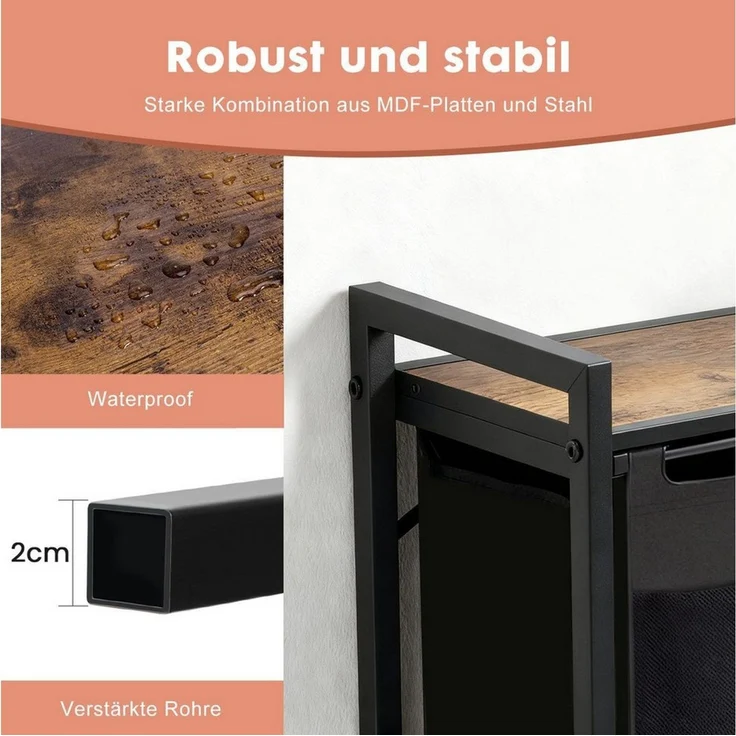 SURFOU Wäschekorb mit Rollen Wäschesammler Beweglicher Wäschewagen (3 St, mit Ablage Wäschebox Wäschesack aus Oxford-Gewebe Waschesammelboxaus), aus Oxford-Gewebe Abnehmbar, Metallrahmen – Bild 3