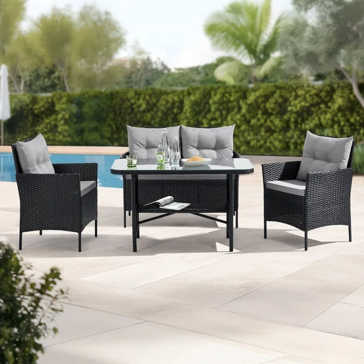 SVITA Garten-Essgruppe DALLAS, Polyrattan, 4-teilig, Outdoor Set, 2 Sessel, 2er-Sofa, Esstisch – Bild 1