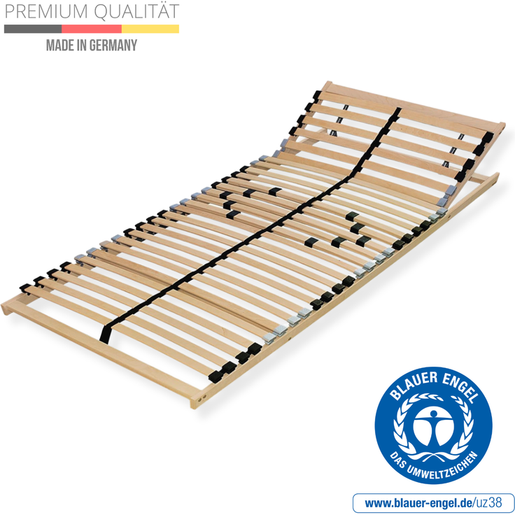 Premium Lattenrost 90x190, Punktelastischer 7 Zonen Lattenrahmen Buche, 28 Latten, Federholzrahmen MADE IN GERMANY, Lattenrost Kopfteil verstellbar, bis 150Kg