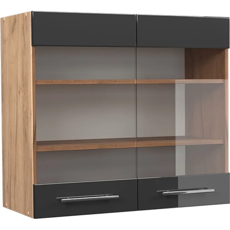 Küchenglasschrank Fame-Line Anthrazit Hochglanz 80 cm Vicco