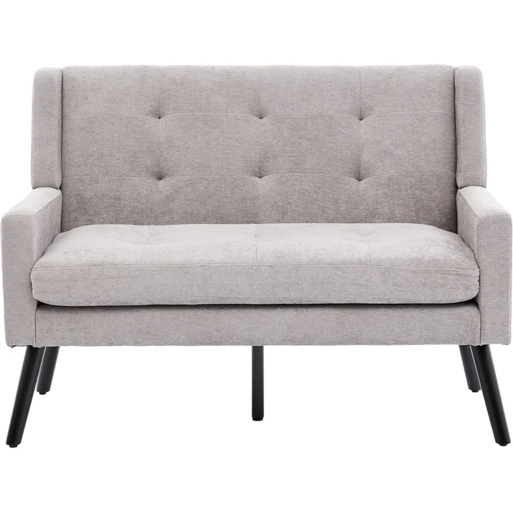 LVHOM 2-Sitzer Sofa aus Leinenstoff mit Knopfsteppung, Loveseat mit hochdichter Schaumstoffpolsterung und Massivholzbeinen, Stoffsofa für Wohnzimmer & Büro, bis 260kg, Hellgrau – Bild 2