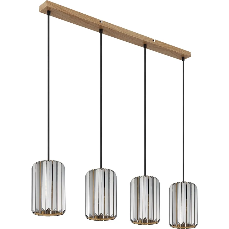 Hängeleuchte, 4-Flammig, Holzoptik, Kristall rauch, L 88 cm – Bild 7