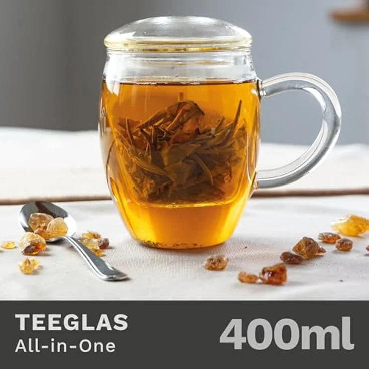 Creano Teeglas All in one, mit Glassieb & Henkel, Borosilikatglas, 3-teilig – Bild 3