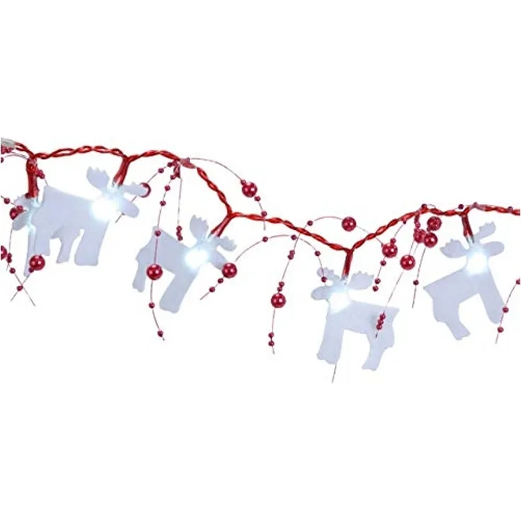 "Best Season LED-Lichterkette""Felt Elk"", 30-teilig Kabel: transparent, Filzelche, 30 kaltweiß LED, Länge 1.75 m, batteriebetrieben Rot