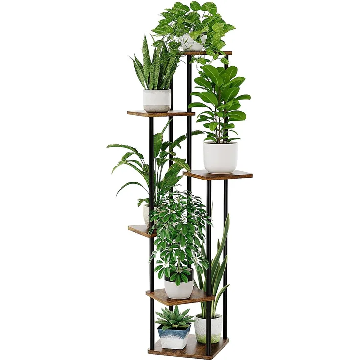 Bamworld Pflanzenständer Blumenständer für Draußen Pflanzenregal Blumentreppe Metall Outdoor Balkon Deko Schlafzimmer Blumentopf Zimmerpflanzen Pflanztisch(braun)