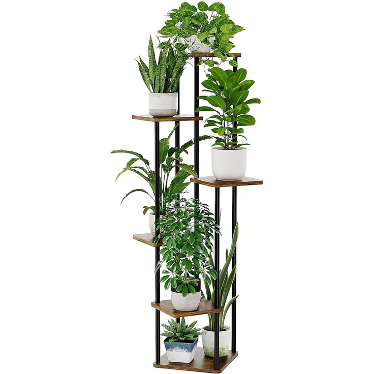 Bamworld Pflanzenständer Blumenständer für Draußen Pflanzenregal Blumentreppe Metall Outdoor Balkon Deko Schlafzimmer Blumentopf Zimmerpflanzen Pflanztisch(braun)