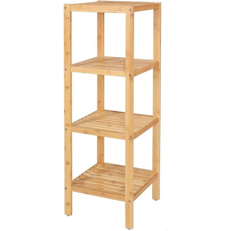 dibea Regal aus Bambus mit 4 Ablageflächen, 33 x 33 x 98 cm, natur, 1-tlg, robust & nachhaltig, platzsparend & pflegeleicht – Bild 1