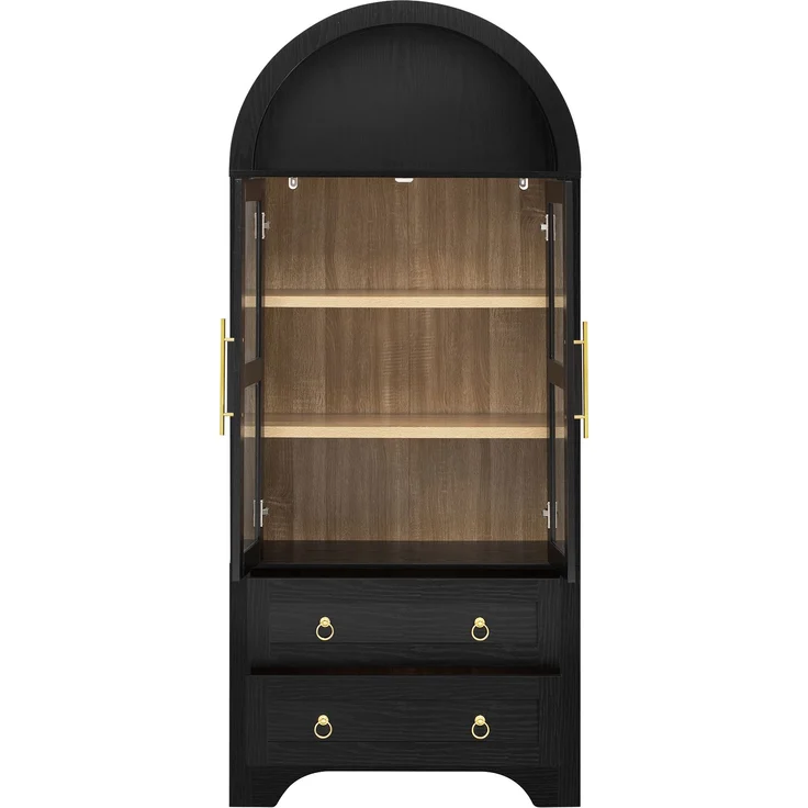Highboard mit verstellbaren Regalböden und Schubladen, Küchenschrank mit transparentem Glas und großem Stauraum, Ideal für Esszimmer, Wohnzimmer und Küche (Schwarz)--Schwarz--76.2x40x180cm--YOUDENOVA – Bild 5