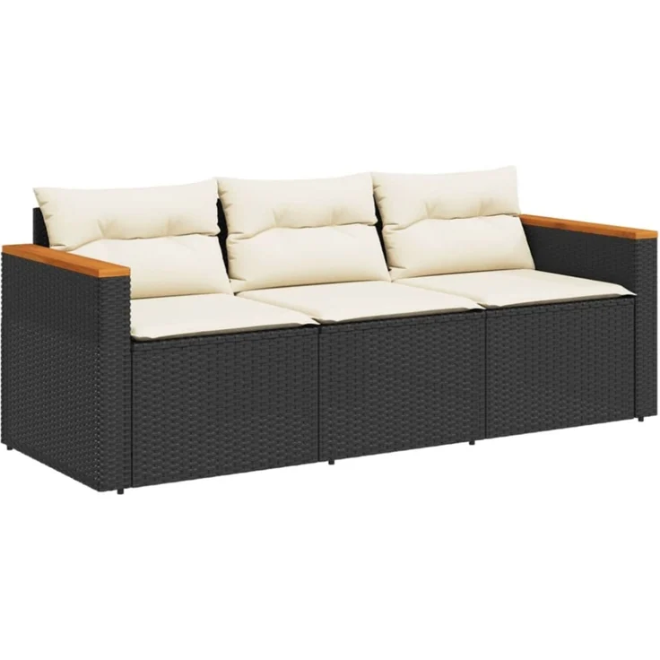 vidaXL Gartensofa mit Kissen 3-Sitzer Schwarz Poly Rattan 365829 – Bild 11