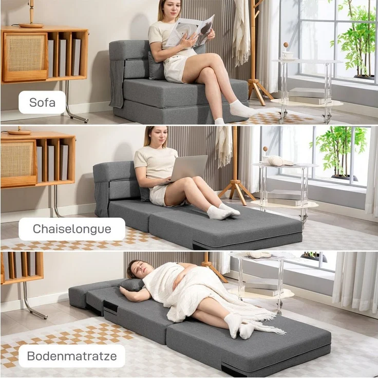 HOMCOM Schlafsofa Klappbar Sessel mit Verstellbarer Rückenlehne Kissen Gästebett, Gästebett 1 Teile, 3-in-1 Schlafsessel, klappbar, platzsparend – Bild 4