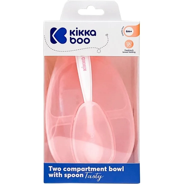 Kikkaboo Kinderschüssel Tasty Doppelkammer, Löffel, Deckel, großes Fach 150 ml rosa – Bild 5