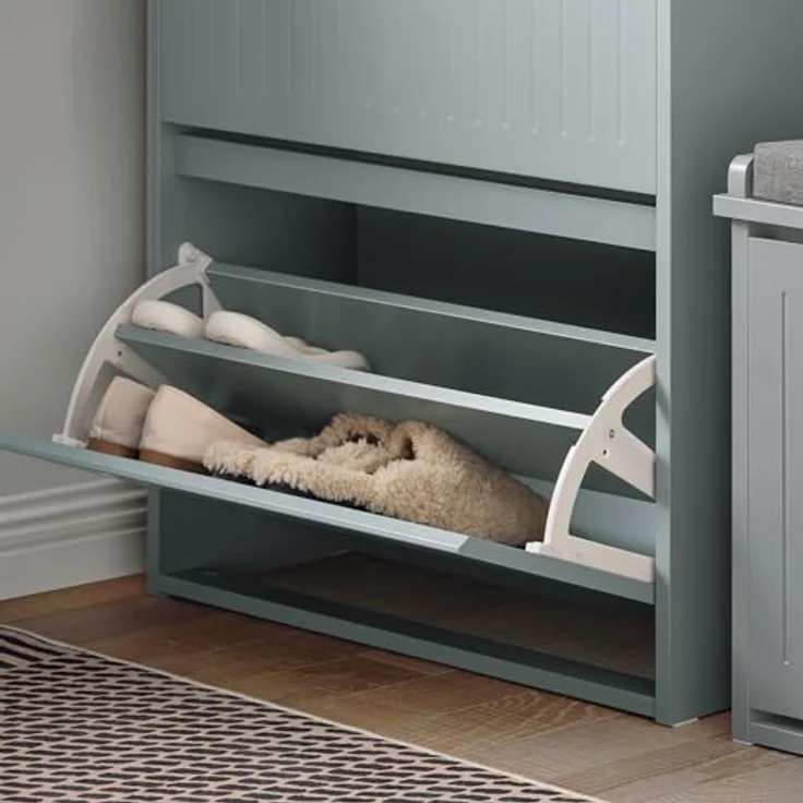 SoBuy Schuhschrank grau, Holzwerkstoff, 2 Klappfächer und Schublade, 61x100x26 cm, Schuhaufbewahrung – Bild 5