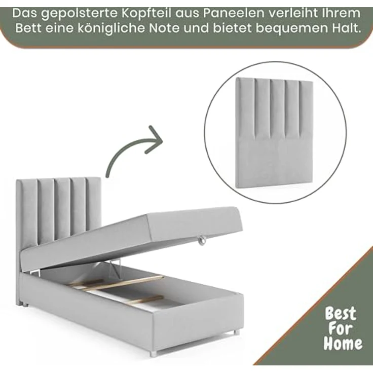 Best for Home Boxspringbett mit Bettkasten Trinity K-10 SINGLE Bonellfederkern inkl. 7 cm Topper (Einzelbett, Polsterbett gepolstertes Kopfteil, Jugendbett, Kinderbett versch. Größen, 70x200 80x200 90x200 100x200 cm), mit oder ohne Topper, Flexible Lie... – Bild 6