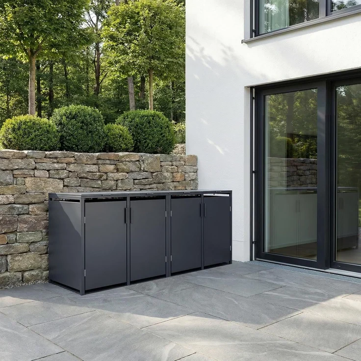 2er Mülltonnenbox für 120 l in Anthrazit - Premium Verkleidung Wetterfest & Korrosionsbeständig - Storage Cabinet Möbelschrank mit Gasdruckdämpfer Soft-Close Deckelseilzug Magnetverschluss – Bild 8