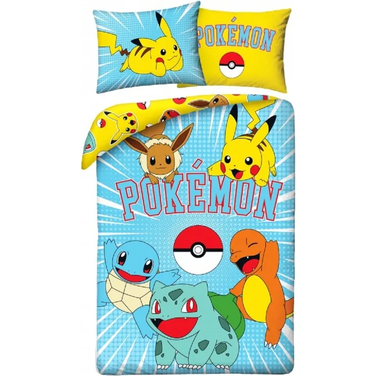Pokémon Bettwäsche Set aus Baumwolle Bettdeckenbezug 140 × 200 cm mit 70 × 90 cm Kissenbezug