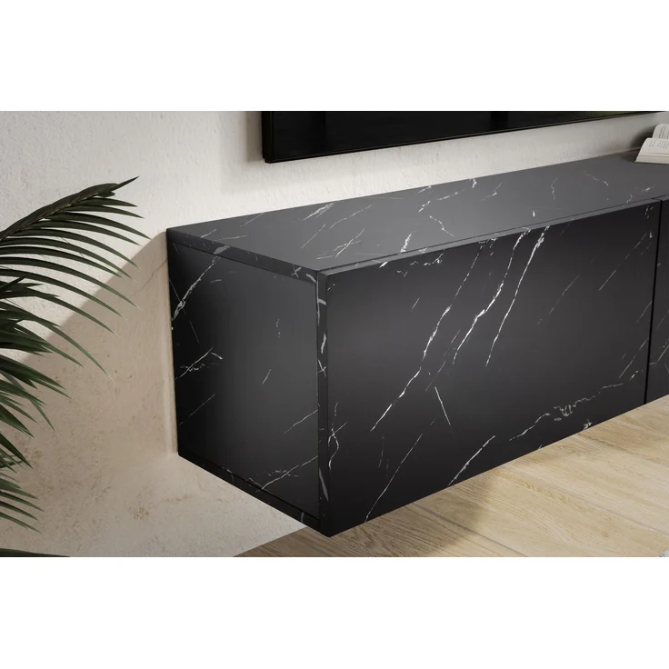 FINEBUY Lowboard FB58626 (Marmor-Optik Schwarz 120x30x30 cm mit zwei Türen), TV-Kommode Hoch, TV-Schrank Modern, Fernsehtisch – Bild 4
