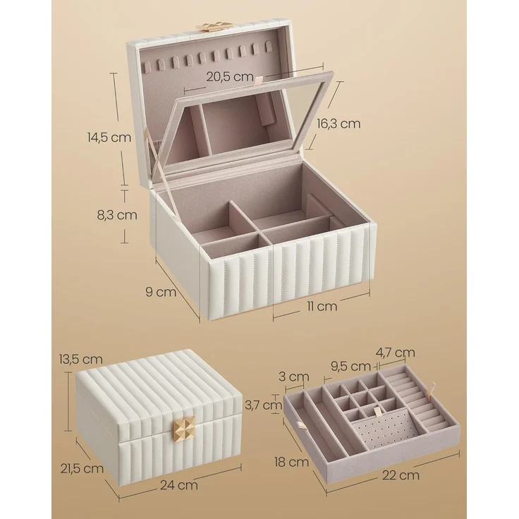 Songmics HOME Schmuckkästchen 2 Ebenen, mit Spiegel, flexibles Schmucktablett – Bild 5