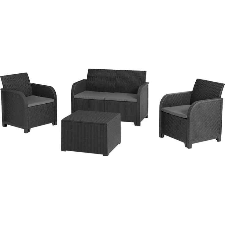 Keter Polyrattan Balkon und Garten Lounge-Set "Emma", graphit,2-Sitzer-Sofa, 2 Sessel und Tisch – Bild 2