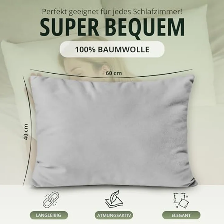 NatureMark 2er Pack Jersey Kissenbezug Kissenhülle Kissenbezüge Seitenschläferkissen Nackenkissen viele Größen und Farben ÖKO-TEX (40x60 cm (Nackenkissen geeignet), Silber grau) – Bild 4
