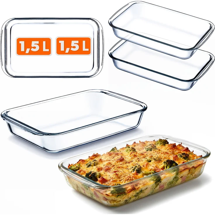 KADAX 1.5L rechteckige hitzebeständige Glasform, 2 Stück, klein, zum Backen – Bild 1