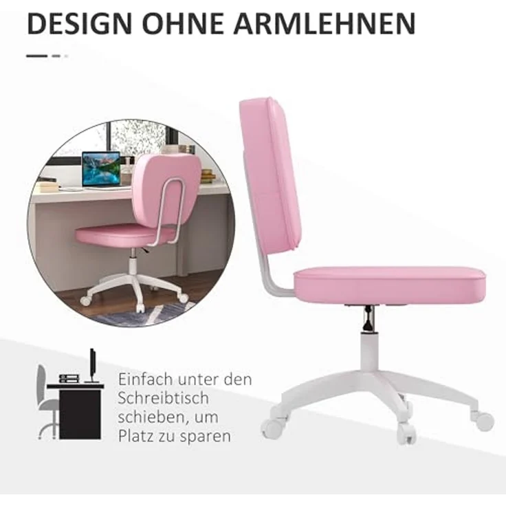 Vinsetto Bürostuhl Höhenverstellbarer Schreibtischstuhl, Drehstuhl mit Rollen (Chefsessel, 1 St), bis 120kg Belastbar, Rosa – Bild 6