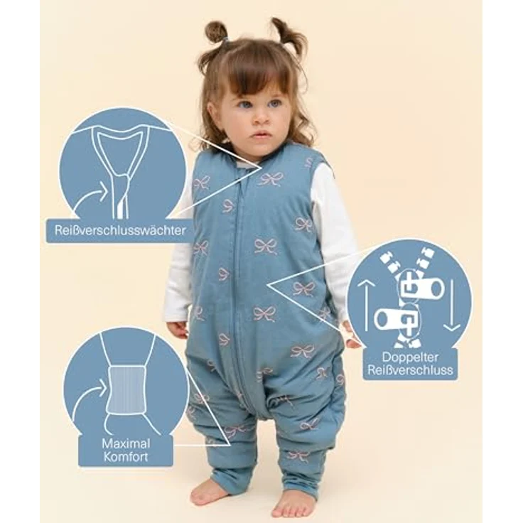 molis&co - Baby Schlafsack mit Füßen 2.5 TOG - Ganzjahres Schlafsack - Babyschlafsack mit Beinen - 100% Baumwolle (Oeko-TEX 100), Winterschlafsack Premium Qualität - Bows (80 cm) – Bild 3