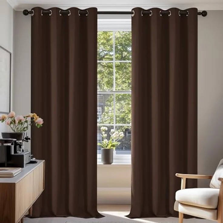 Deconovo Vorhang Blickdicht Ösen Vorhang Kinderzimmer Thermogardine Kälteschutz Ösen, 210x140 cm(HöhexBreite), Dunkelbraun, 2er Set – Bild 2