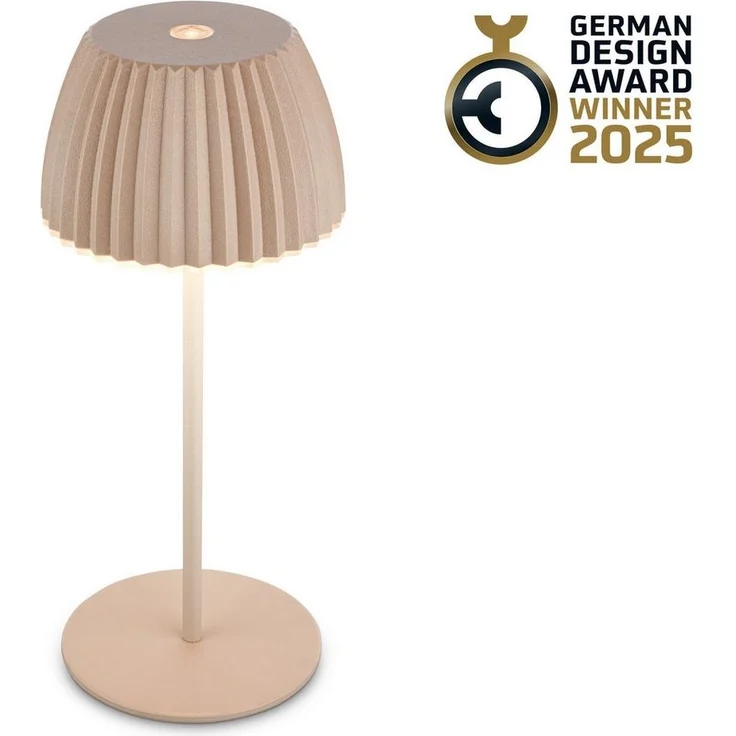 BRILONER - Riffle Mini LED Tischlampe kabellos IP44 mit Lichtkante, 8,5x20 cm, Touchdimmer, Akku tauschbar, Nachttischlampe, LED Lampe, Akku Lampe, German Design Award Winner 2025, Beige – Bild 1