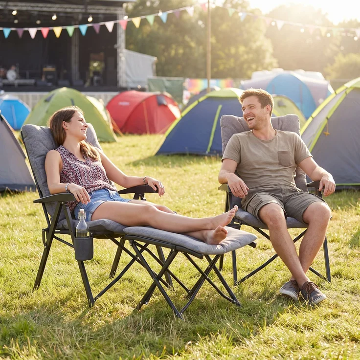 STEELSØN 'Hoggar' Set aus Campingstuhl mit Seitentasche & Getränkehalter und Hocker, faltbar, grau, gepolsterter Campingstuhl, bis 150 kg – Bild 11