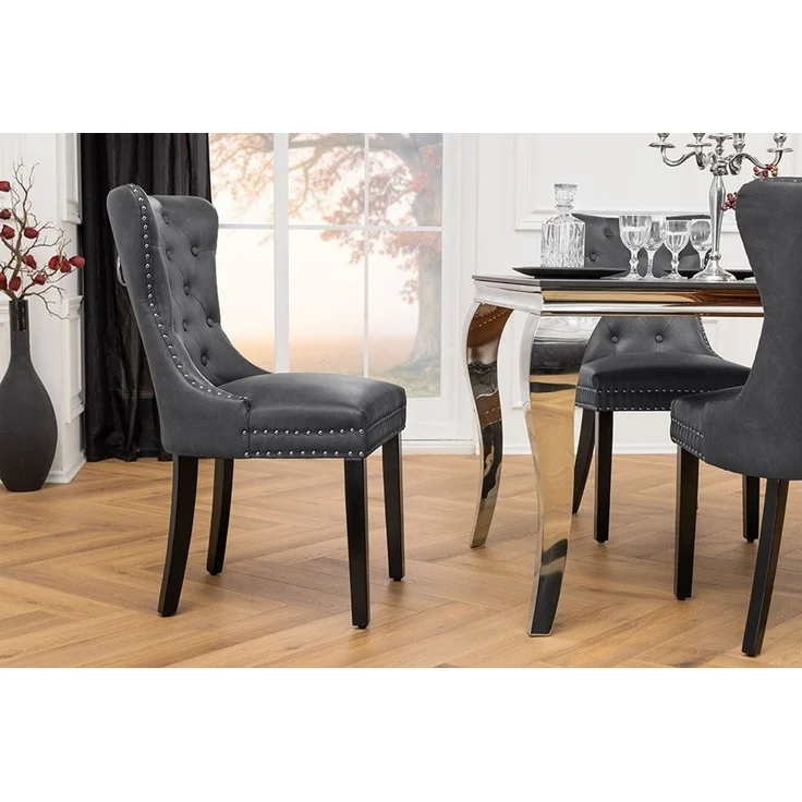 riess-ambiente Esszimmerstuhl CASTLE schwarz - Kunstleder, Holzbeine, Komfortgriff, Ziernieten (Einzelartikel, 1 St), Barock & Chesterfield-Kombination - ideal für Küche & Esszimmer – Bild 2