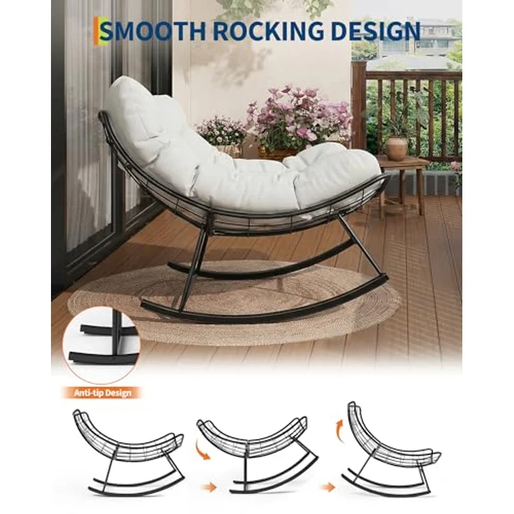 GarveeHome Schaukelstuhl Oversized, Schaukelsessel mit dickem Kissen & Metallrahmen, Relaxsessel für Poolside, Garten und Hinterhof, Tragfähigkeit – Bild 4