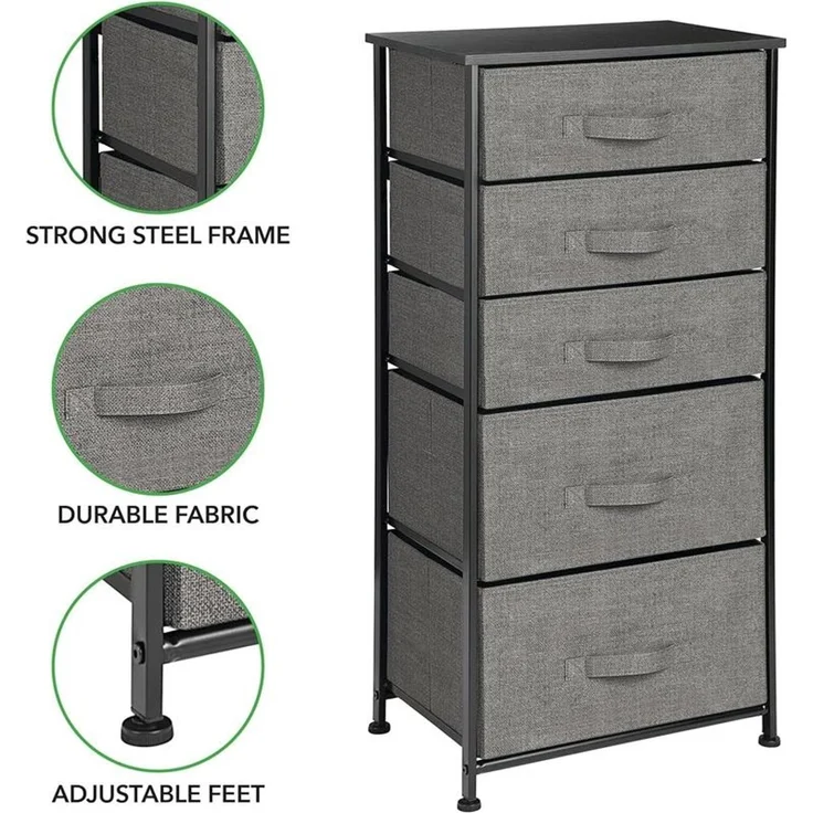 mDesign Kommode mit 5 Schubladen - Schrank Organizer - Stoffregal grau schwarz – Bild 5