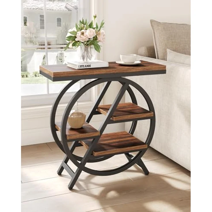 Beistelltisch 2er Set Schmaler Beistelltisch mit 4 Etagen Großer Stauraum, Moderner Nachttisch für Wohnzimmer, Home Office, Schlafzimmer, Braun – Bild 3
