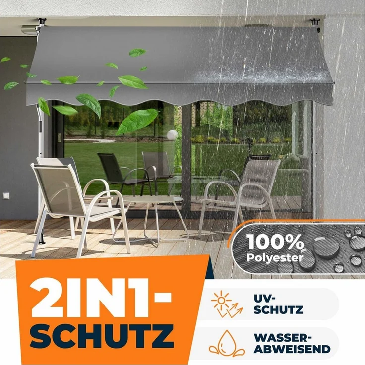 KESSER® Klemmmarkise mit Handkurbel & LED Lichterkette | Balkonmarkise ohne Bohren | Markise UV-beständig höhenverstellbar & wasserabweisend | Sonnenschutz für Balkon Terrasse & Garten Grau, 150 cm – Bild 4