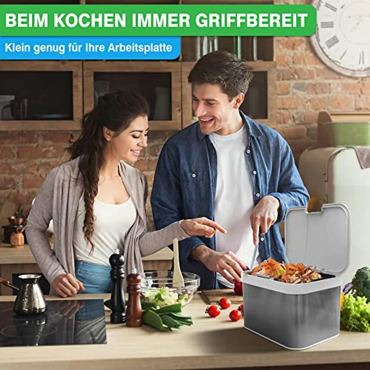 YourCasa Biomülleimer YourCasa® Biomülleimer Küche aus Edelstahl Komposteimer Küche - 4,3L, Deckel öffnet per Knopfdruck, Edelstahlgehäuße – Bild 3