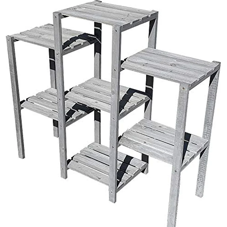 Blumentreppe Blumenregal Blumenpodest Pflanzregal Blumenhocker Standregal grau – Bild 4