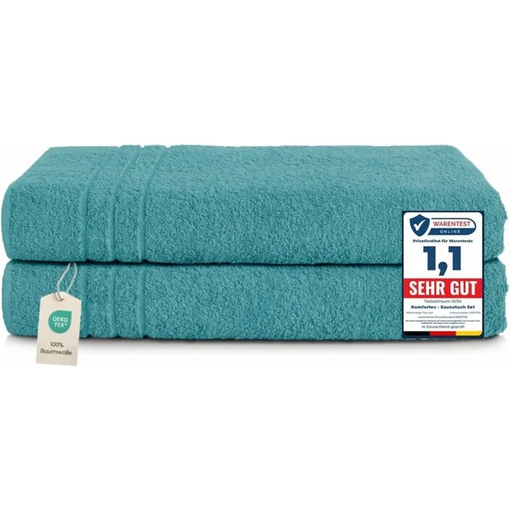 Komfortec Saunatuch Frotte aus 100% Baumwolle, Frottee (Packung, 2-St), 80x200 Saunatücher set XXL, Weich, Schnelltrocknend